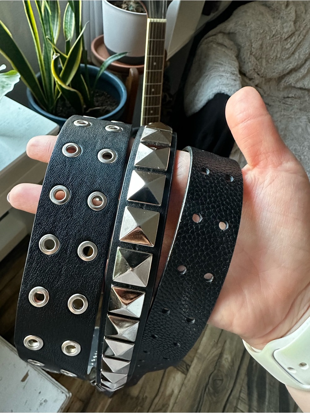 Black Studded Triple-Detail Women's Belt